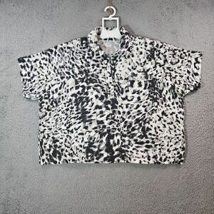 Natori Oversized Top Women Large Geometric Short Sleeve White Black Gray - L